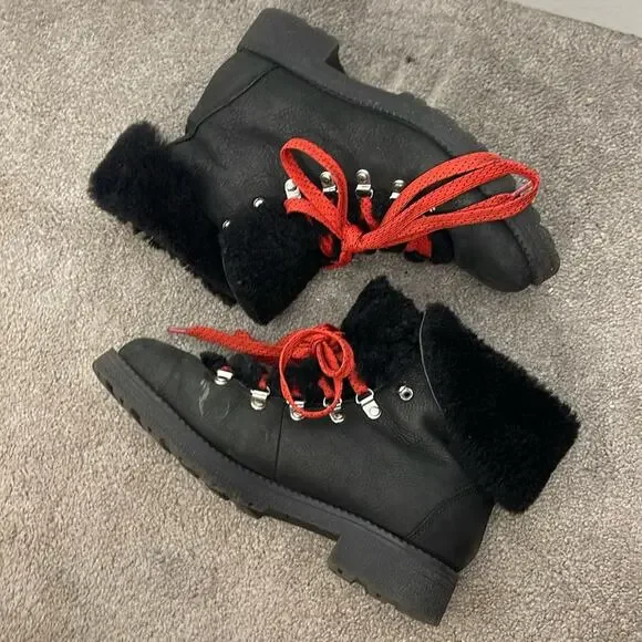 Crew Shoes J Crew Black Faux Suede And Faux Shearling Red